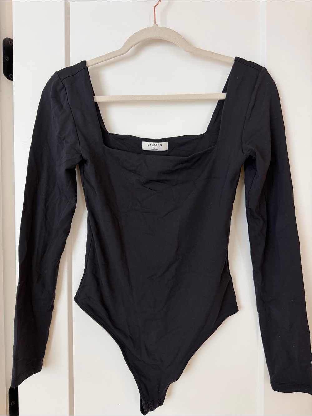 Babaton Black Square Neck Long Sleeve Bodysuit
